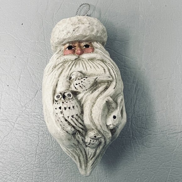 Handmade P Schifferl Santa Ornament Woodland Birds Owls Winter Rustic Christmas - Picture 1 of 7